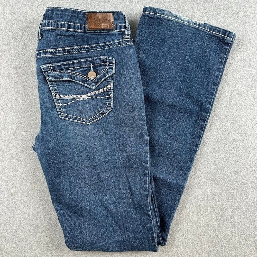 Myth of Jade Womens Jeans Blue Denim Bootcut Embellished Stitching‎ 30x31 Rodeo